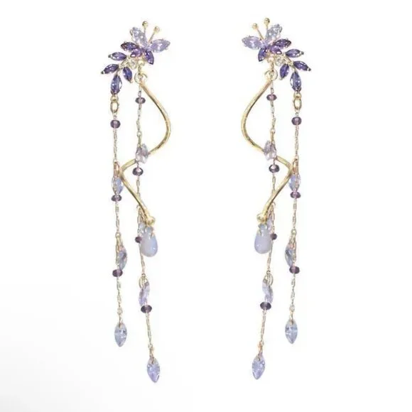 Wisteria Purple Zircon Tassel Earrings - Picture 4 of 4